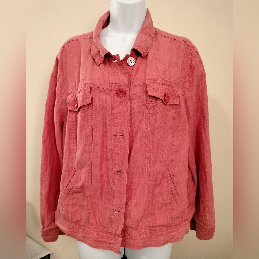 Linden Hill 100% Linen Coral Rose Pink Lightweight Jacket Women's  Size XXLarge